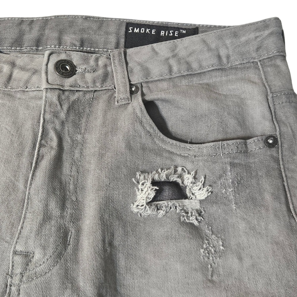 SMOKE RISE Mens Distressed Grey‎ Denim Jeans Size 28x32 Slim Fit Ripped